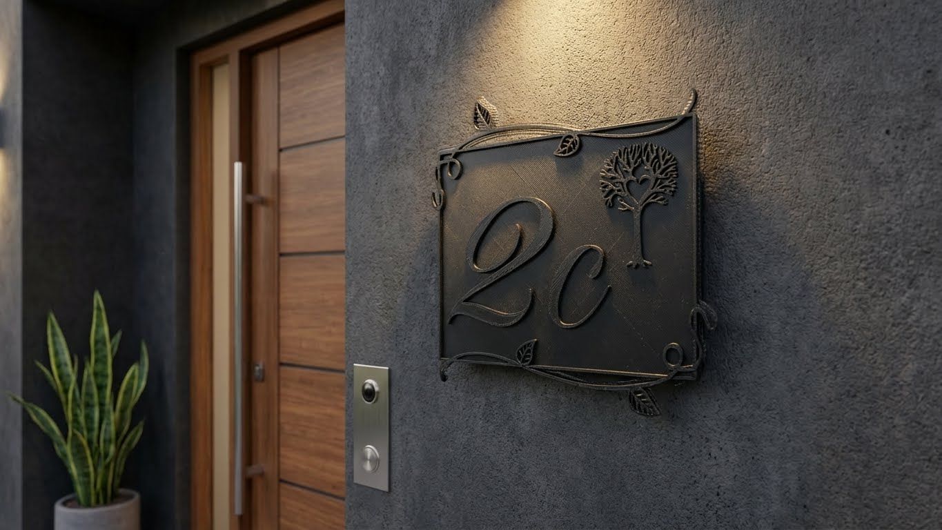Dark metal address sign with 