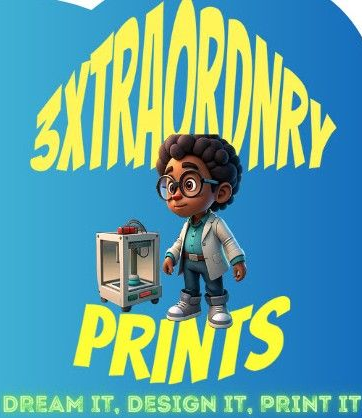 Cartoon boy with glasses and lab coat beside a 3D printer, text