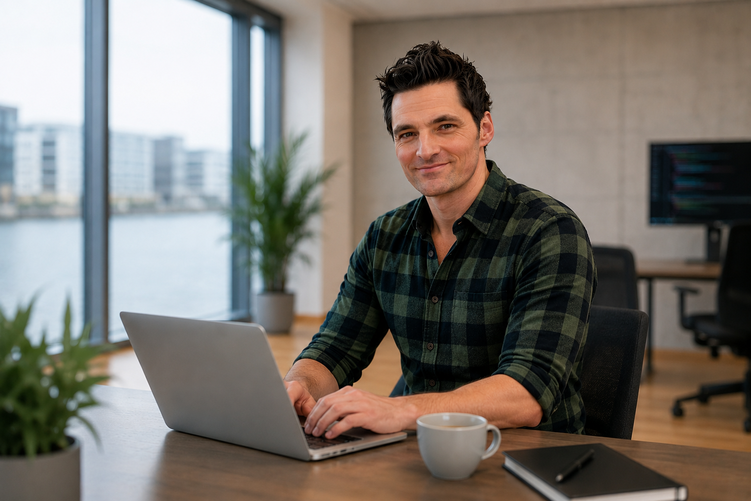 Gerne beantworte ich deine Anfrage | Patrick von XY110 Patrick von XY110 sitzt am Schreibtisch in der Internetagentur und beantwortet Anfragen von Kunden