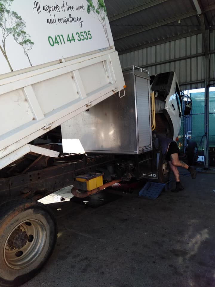 Mechanic Repairing The Big Truck In Garage — Mid North Coast Heavy Vehicle Repairs In Wauchope, NSW
