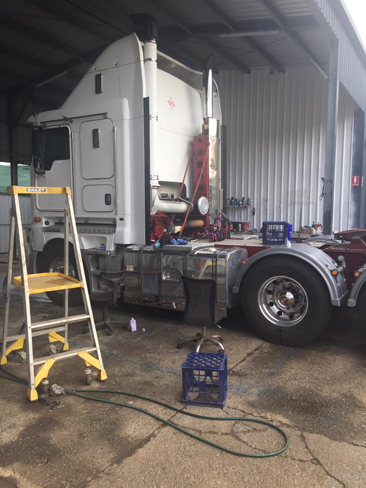Big White Colour Truck In Garage For Repair — Mid North Coast Heavy Vehicle Repairs In Wauchope, NSW