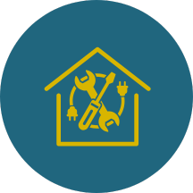 A house with a wrench , screwdriver , and plugs inside of it.