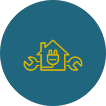 An icon of a house with a wrench and a plug.