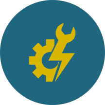 An icon of a wrench and a lightning bolt in a blue circle.