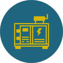 An icon of a generator with a lightning bolt on it in a blue circle.