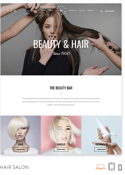 A hair salon template in Duda's website builder featuring a gallery page