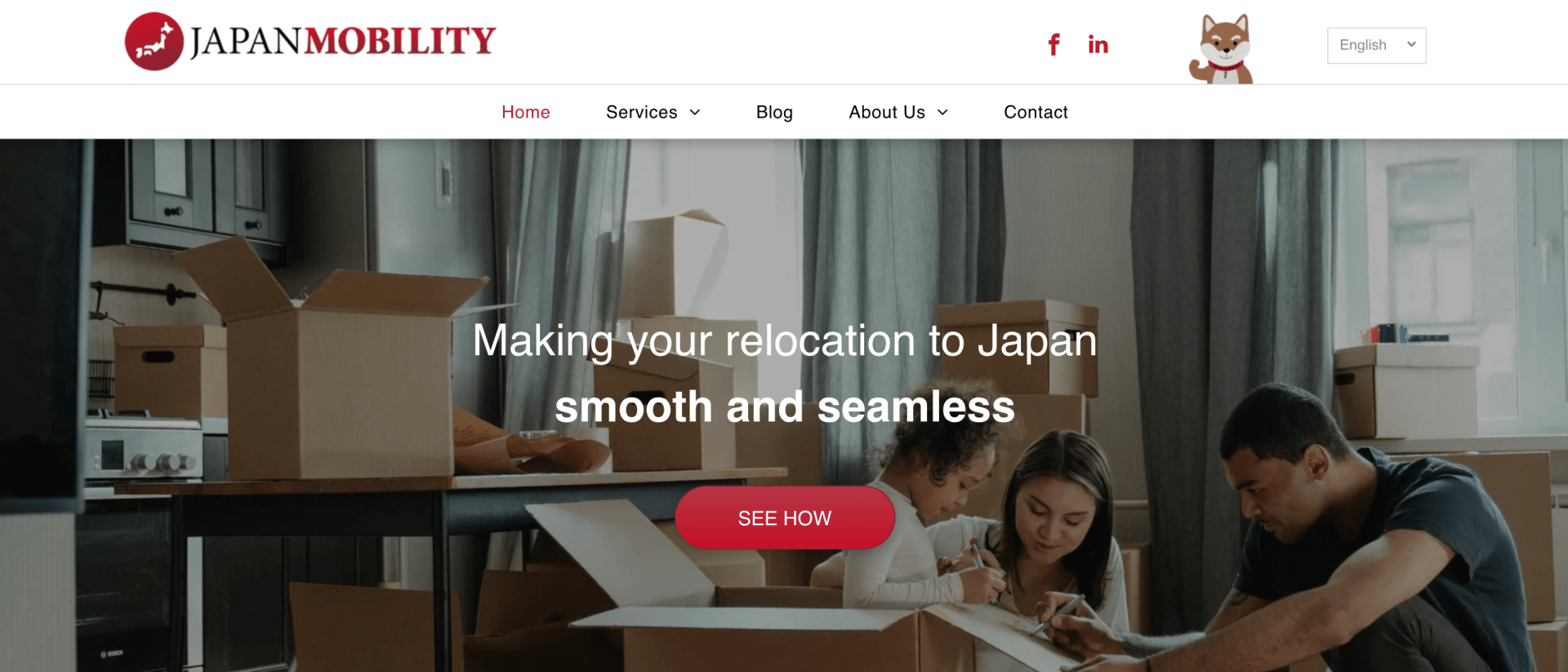 Screenshot of the homepage of Japan Mobility website
