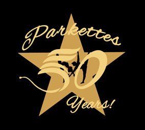 a gold star with the words parkettes 50 years on it