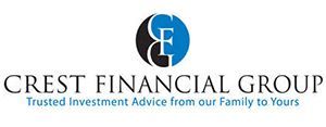 Logo for Crest Financial Group: black and blue graphic with 
