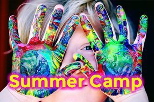 Parkettes Summer Camp-a child is covering his face with his hands painted in different colors 