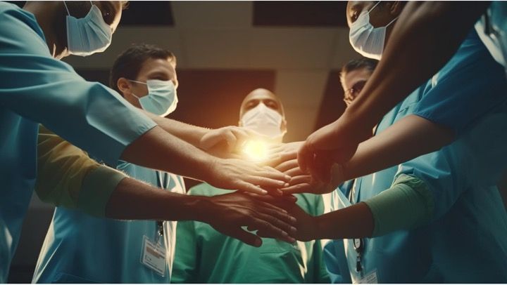 nurses holding hands as a team