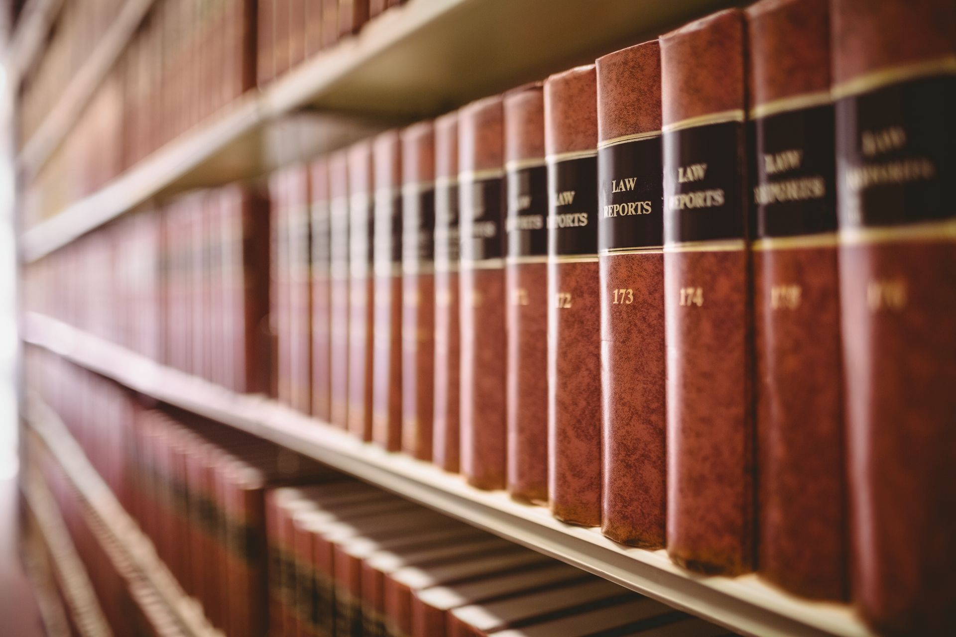 A row of books on a shelf in a library.