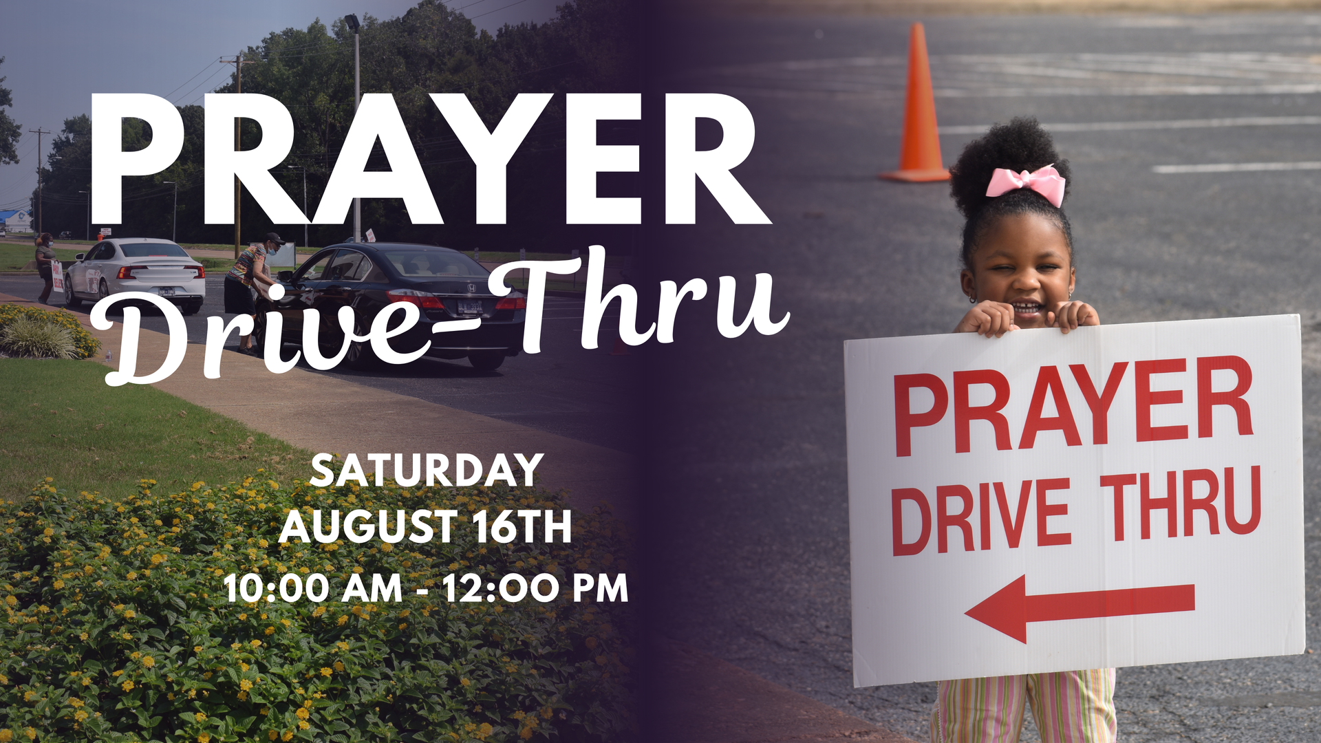 Everyone is invited to our next prayer drive-thru, which will be on Saturday, August 16th from 10:00-12 noon! Come on out and help us pray for our community. 