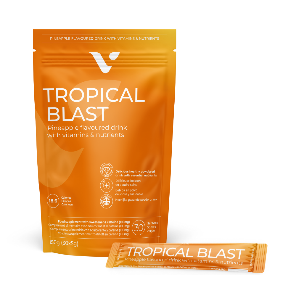 Tropical Blast. De verfrissende afslankdrank met exotische smaak. Wil jij een natuurlijke boost voor je stofwisseling? Tropical Blast van Valentus is een heerlijke exotische drank met krachtige ingrediënten die je helpen vet te verbranden, energie te verhogen en je focus te verbeteren. Perfect voor iedereen die een slankere en gezondere levensstijl wil!  Wat maakt Tropical Blast uniek?  Heerlijke tropische smaak  Stimuleert vetverbranding en energie  Hydraterend en verfrissend  Bevat natuurlijke ingrediënten  Probeer Tropical Blast nu en ervaar de voordelen zelf!