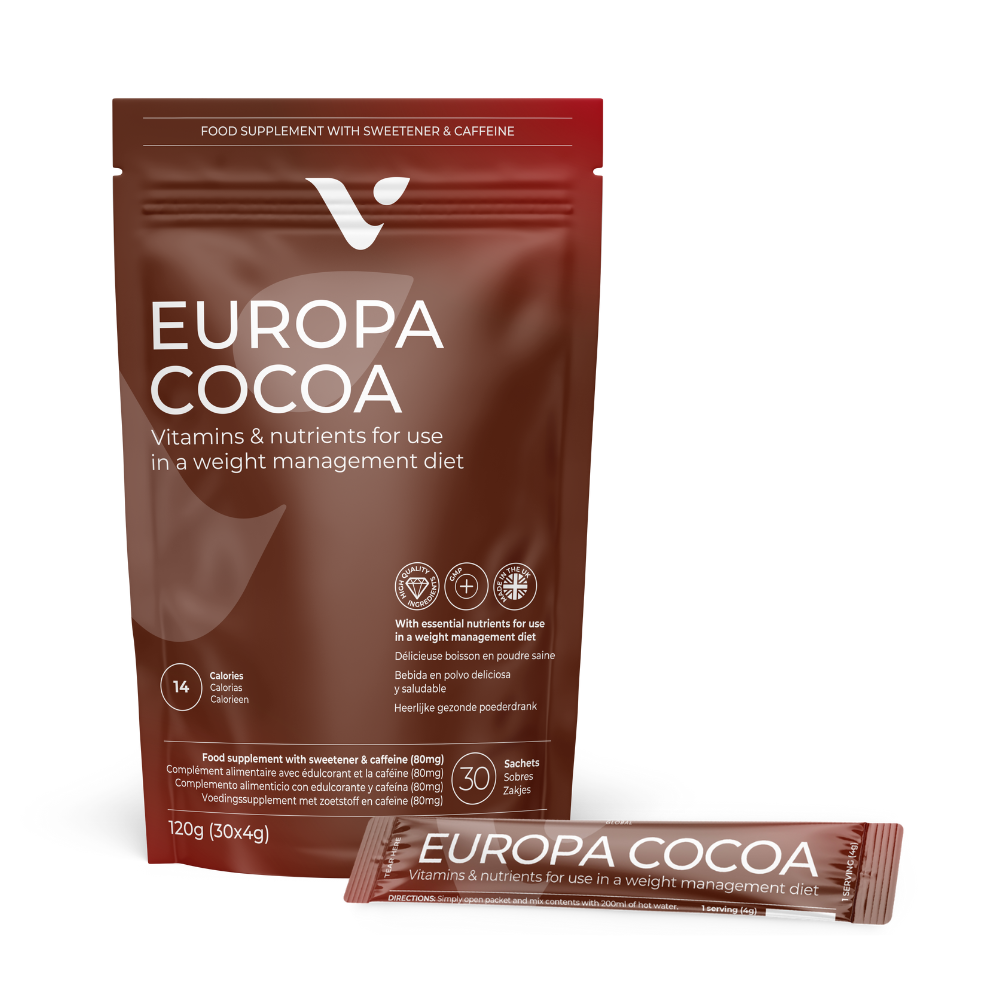 Europa Cacao. Heerlijke Chocoladedrank met gezondheidsvoordelen Geniet van de volle smaak van chocolade én profiteer van de voordelen van een slim geformuleerde afslankdrank! Europa Cacao van Valentus Global is een romige chocolademelk die niet alleen heerlijk smaakt, maar ook helpt bij gewichtsbeheersing en energie. Ideaal als verantwoord tussendoortje of als vervanging voor je gewone chocoladedrank.  Waarom kiezen voor Europa Cacao? ✅ Rijke chocoladesmaak zonder schuldgevoel ✅ Ondersteunt gewichtsverlies en metabolisme ✅ Ideaal voor focus en energie ✅ Makkelijk te bereiden, warm of koud  Bestel Europa Cacao vandaag nog en geniet van een bewuste traktatie!