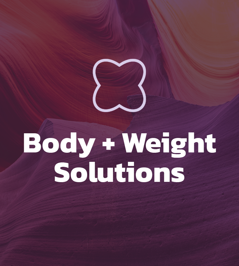 A logo for body and weight solutions with a purple background