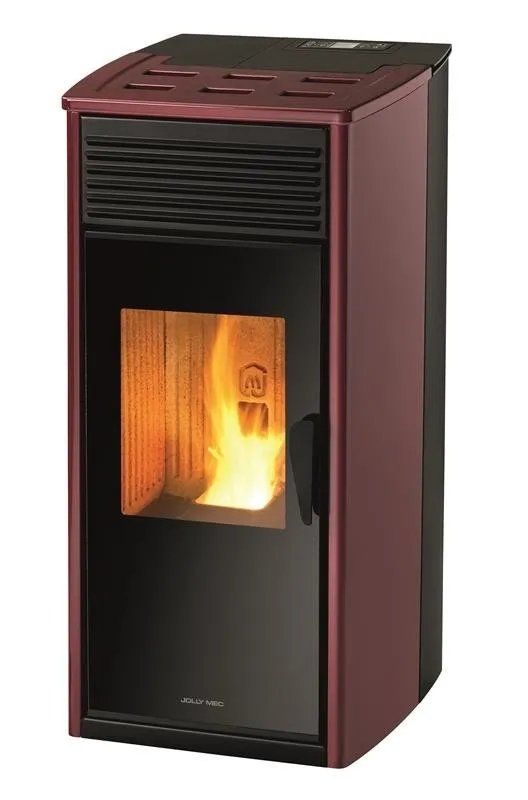 stufa a pellet rosso amaranto e nera