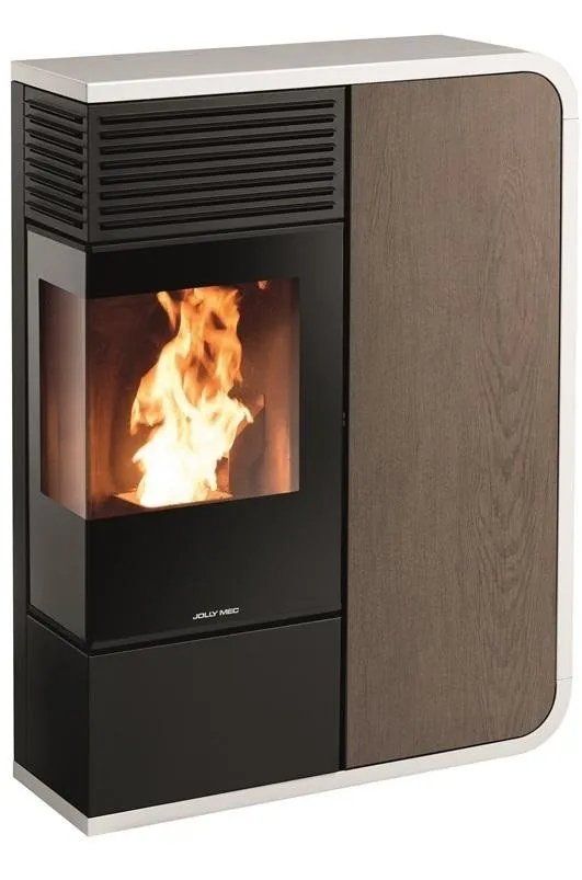 stufa a pellet bianca e in legno