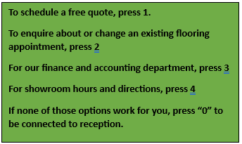 A green sign that says to schedule a free quote press 1