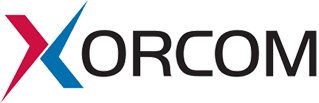 A blue and red logo for a company called korcom