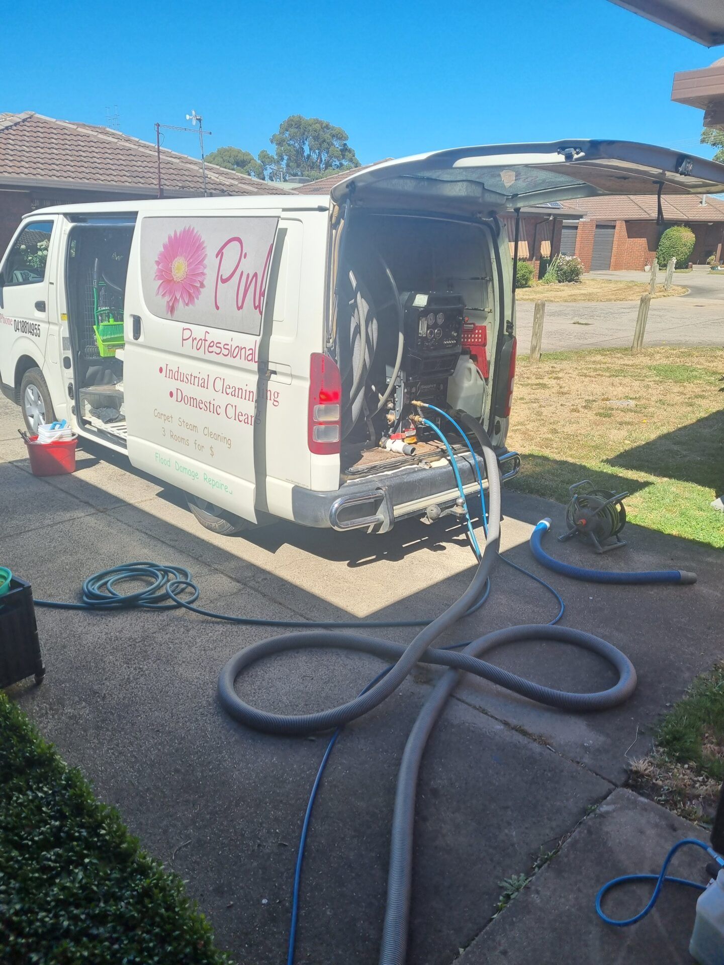 Pink Gerbera Carpet Cleaning | White Van with their Carpet Cleaning Equipments Cleaning |Ballarat, VIC
