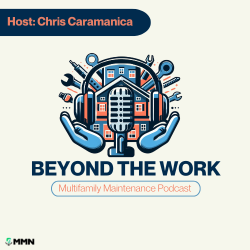 Podcast logo: Blue hands cradle a house framed by tools, headphones, and a microphone; 