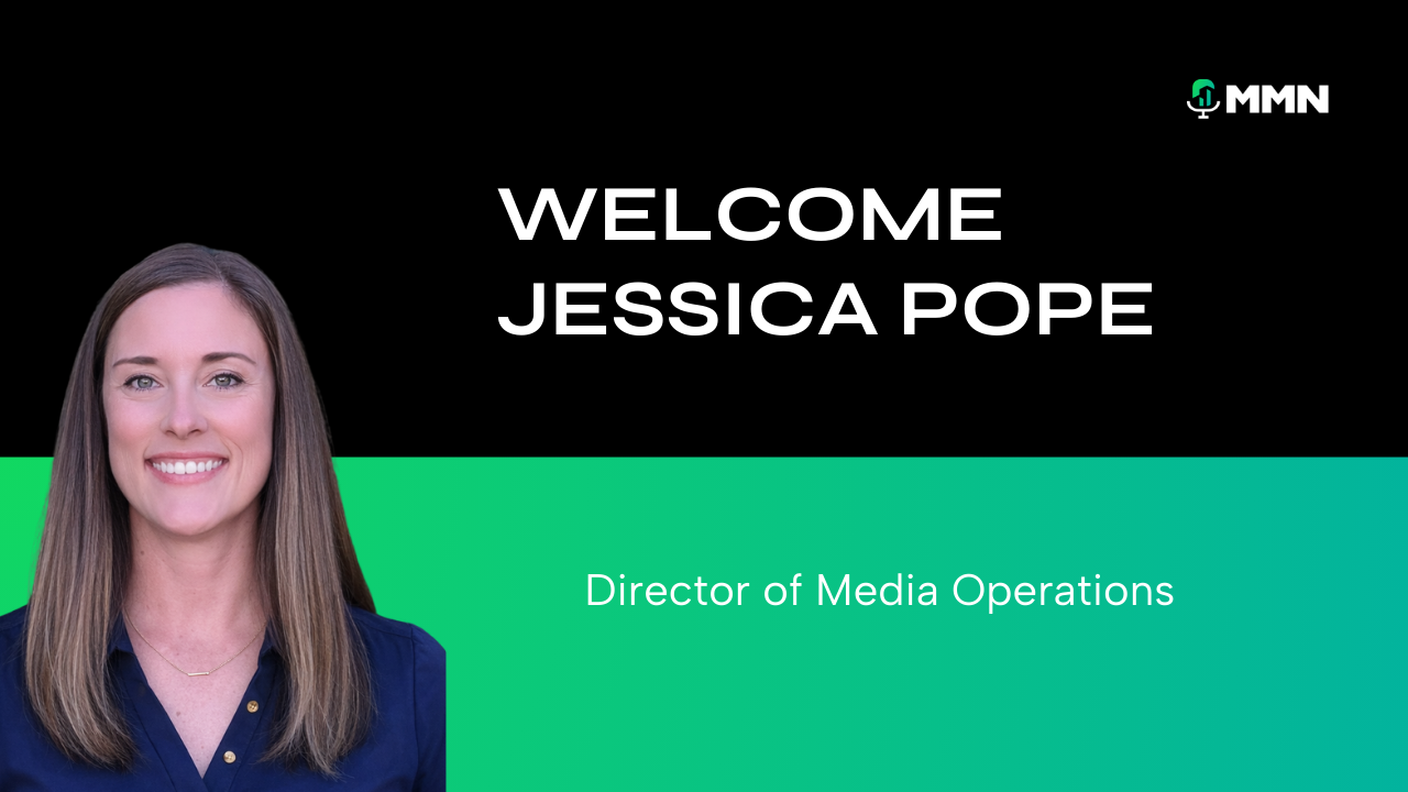 Welcome graphic featuring Jessica Pope, Director of Media Operations, with green and black background.