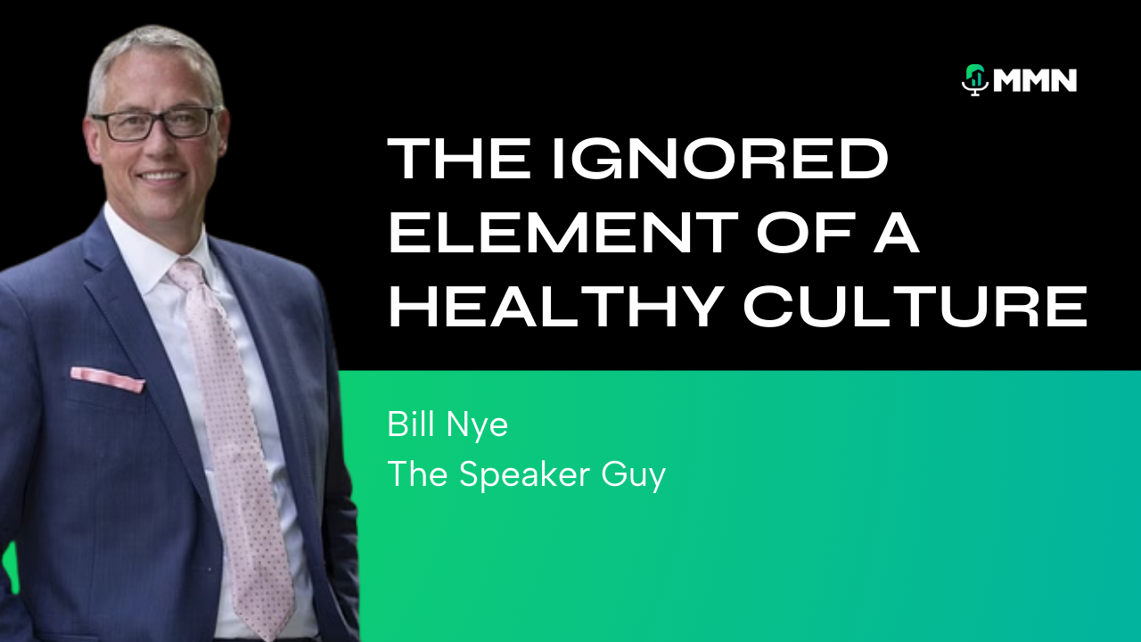 Man in a suit, Bill Nye, beside text