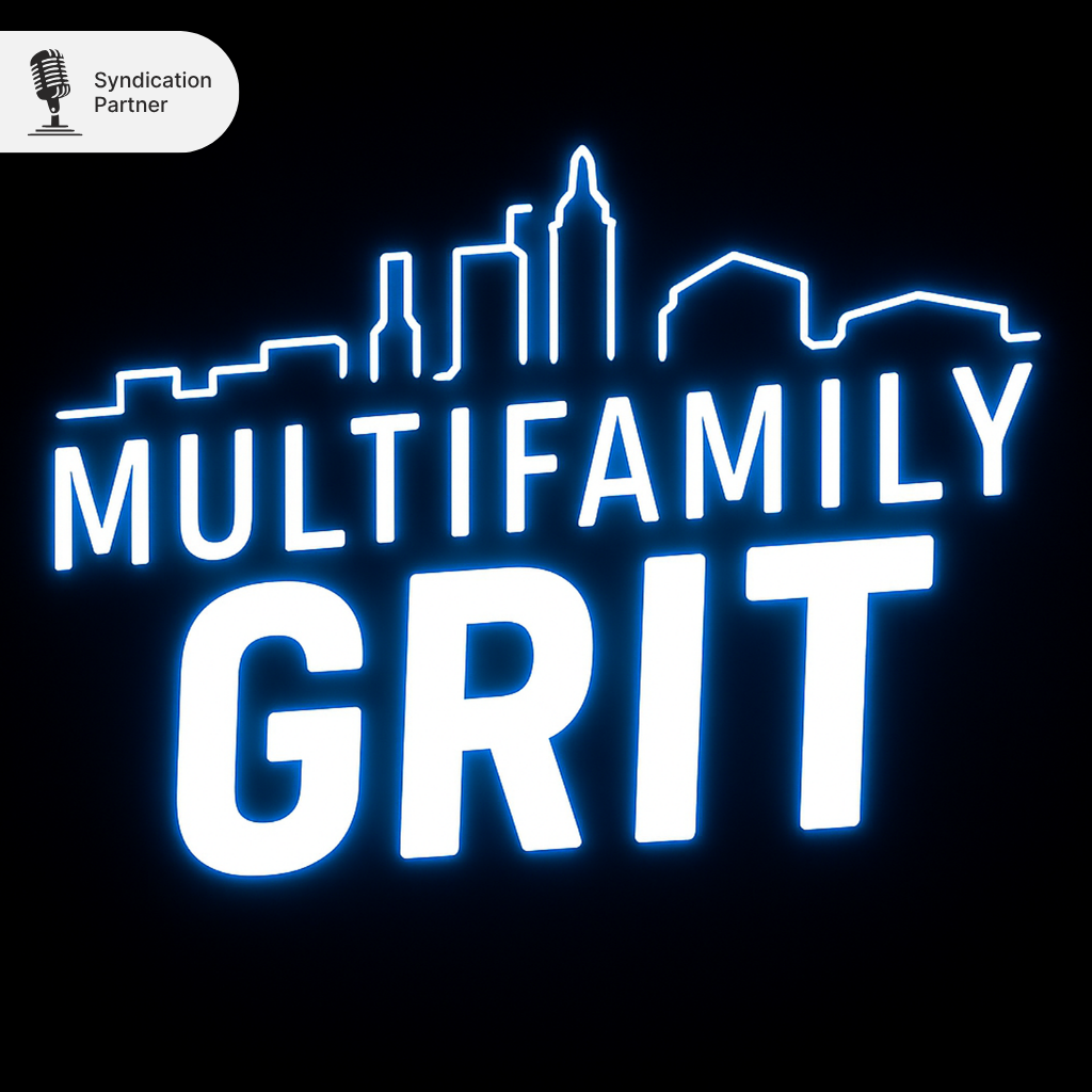 Multifamily Grit logo in white with neon shading over a black background