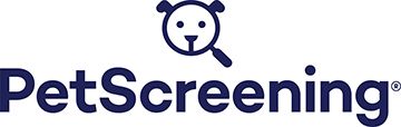 Logo of PetScreening, a company that provides pet screening services. It features a dog icon with a magnifying glass.