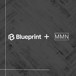 Blueprint + MMN logo on a gray patterned background with white lines.