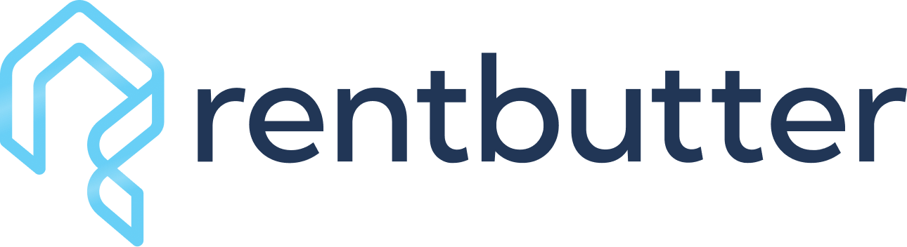 Rentbutter logo with a blue geometric house icon and dark blue text.