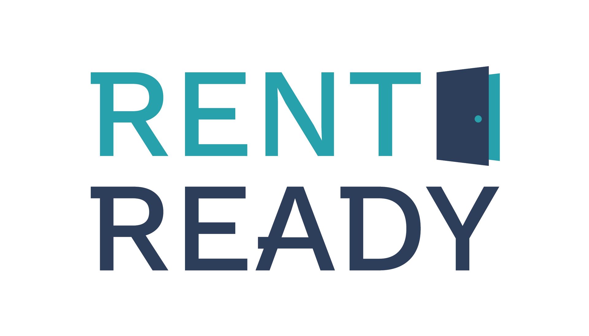 Rent Ready logo with teal and navy text and a navy door graphic.