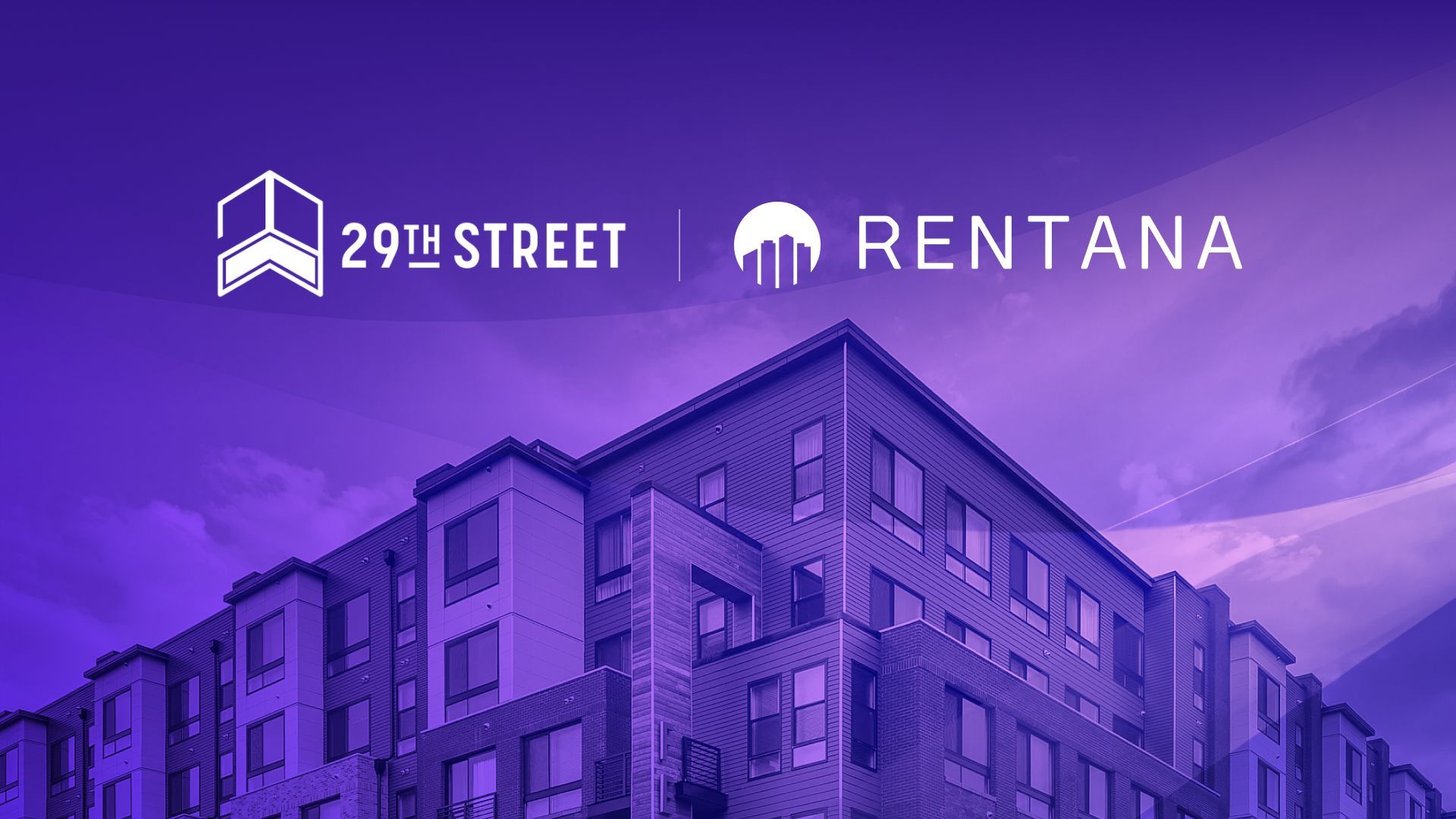 29th Street and Rentana logo with a building on a purple background.