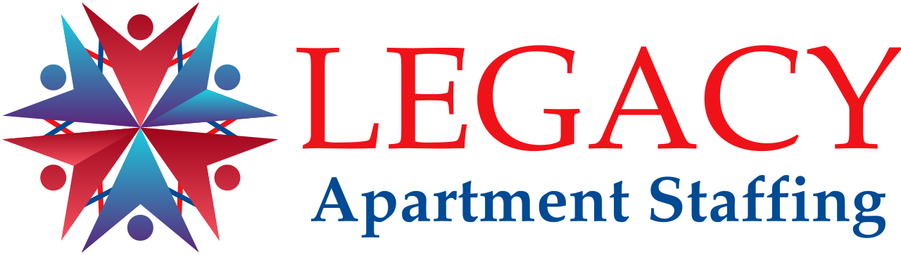 Logo for Legacy Apartment Staffing: abstract red, blue, and purple shapes; red text 