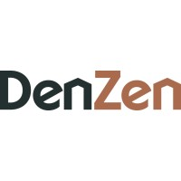 DenZen logo with dark green and brown text, with house roof icons.