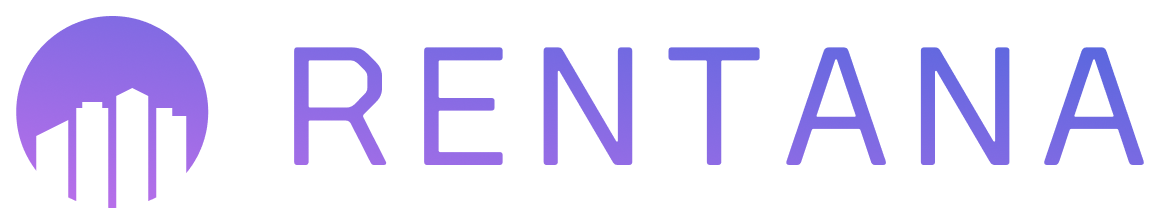 Rentana logo: Purple design with a semi-circle and vertical lines, with 