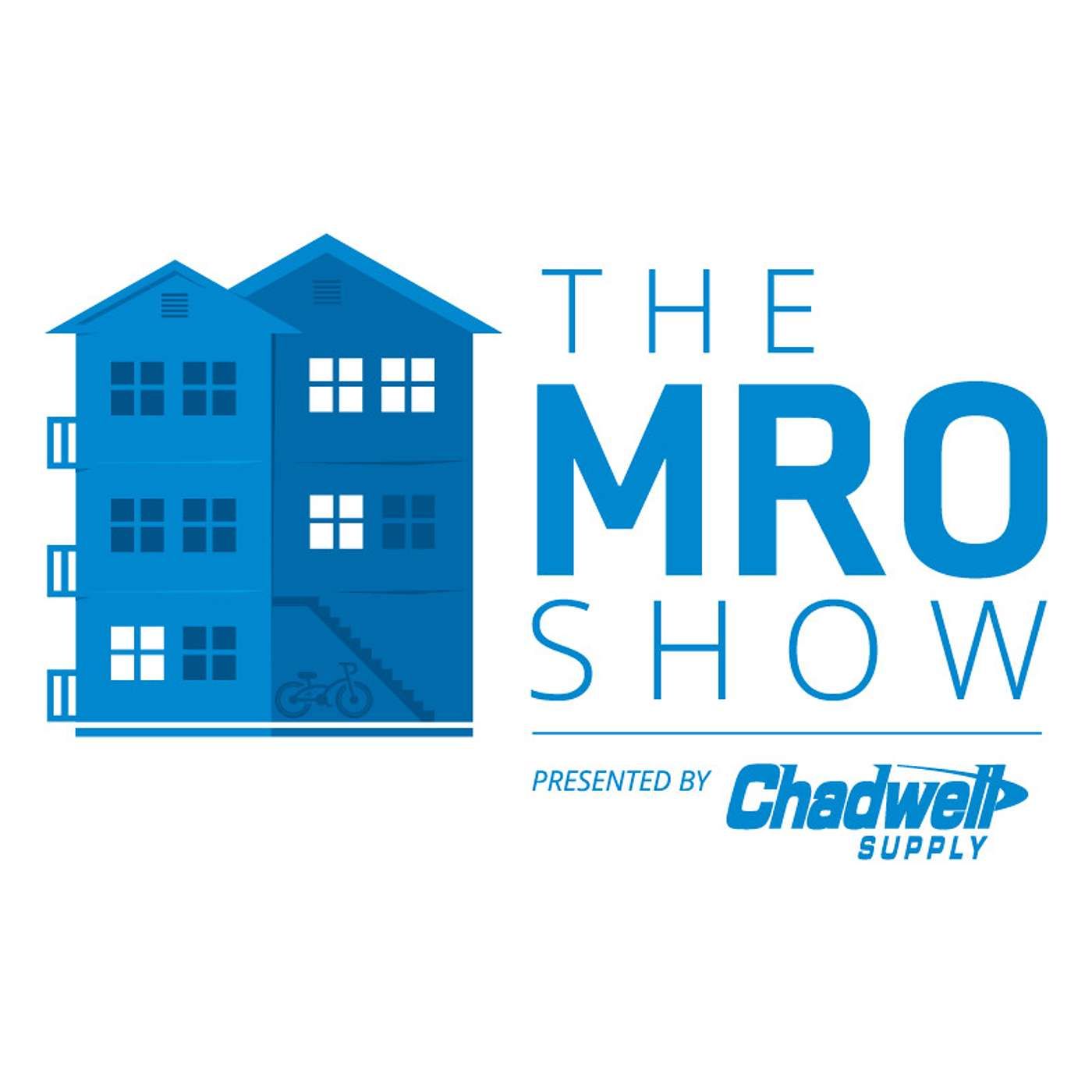 Logo for The MRO Show, a blue building with text 