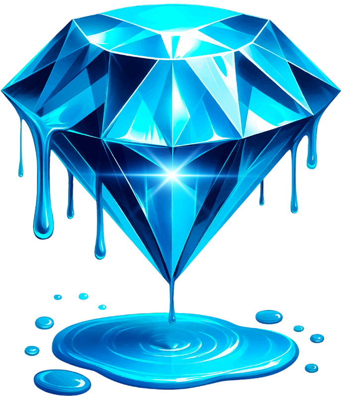 Blue diamond dripping blue liquid onto a puddle.