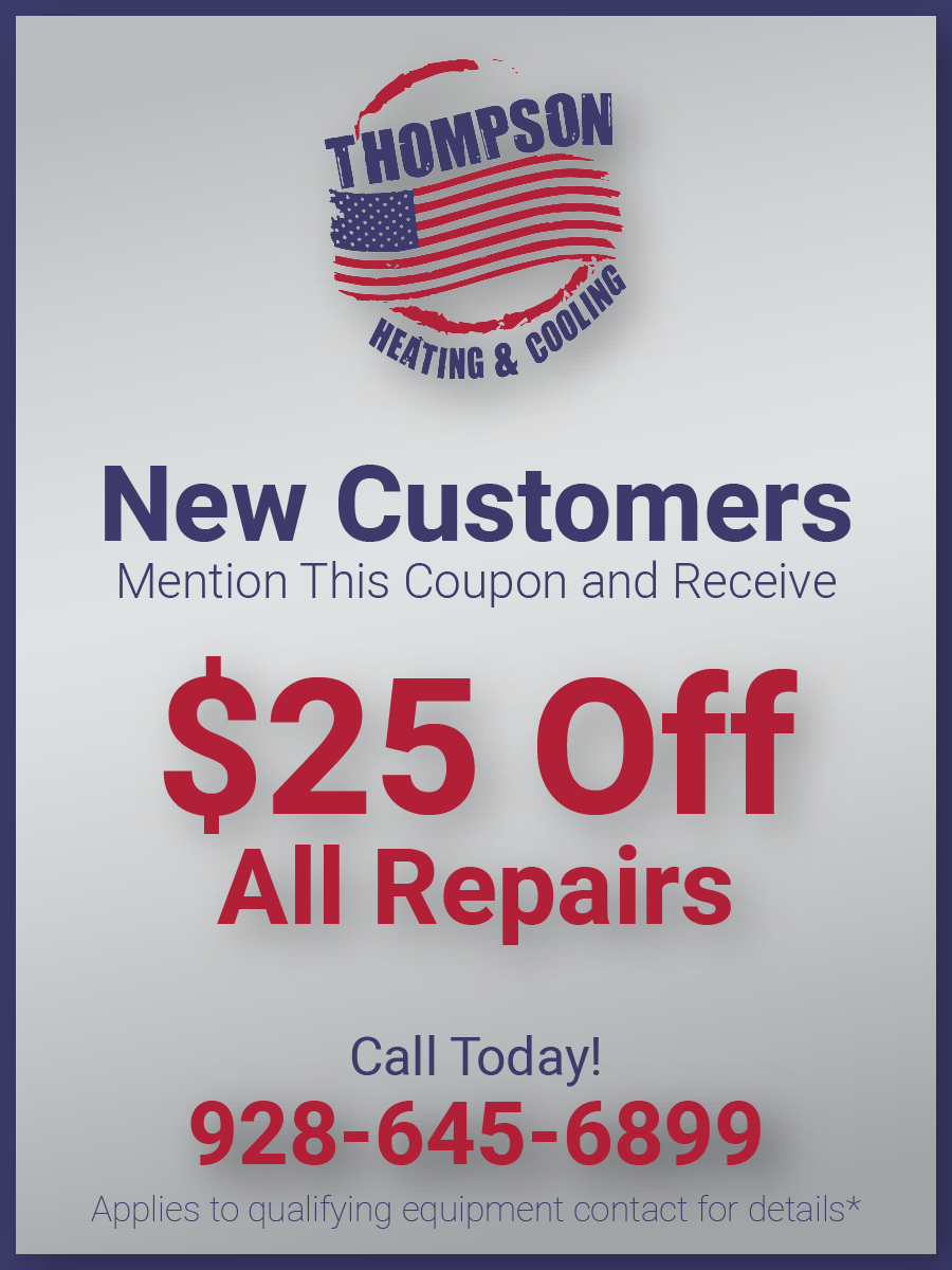 Thompson heating and cooling $25 off repairs promotional graphic