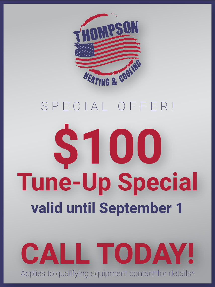 An advertisement for thompson air conditioning heating indoor air quality