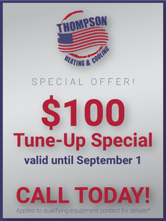 An advertisement for thompson air conditioning heating indoor air quality
