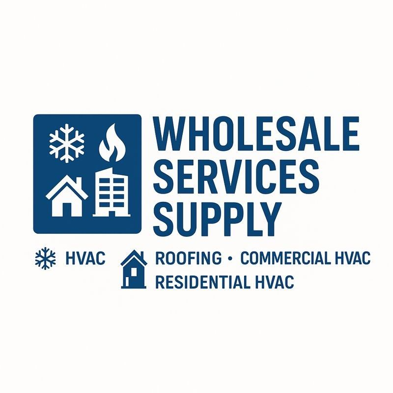 Logo for Wholesale Services Supply: a blue square with icons and text 