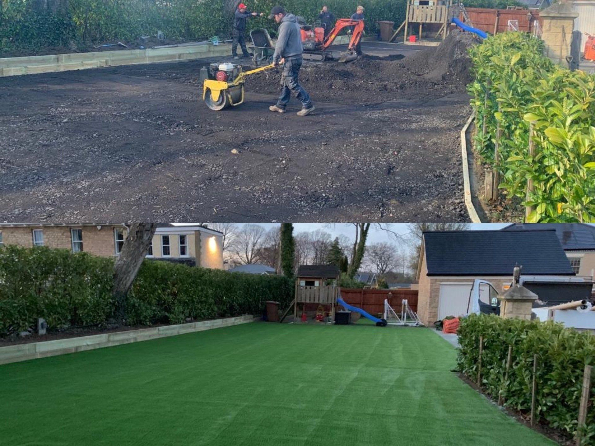 Before and after of artificial grass installation