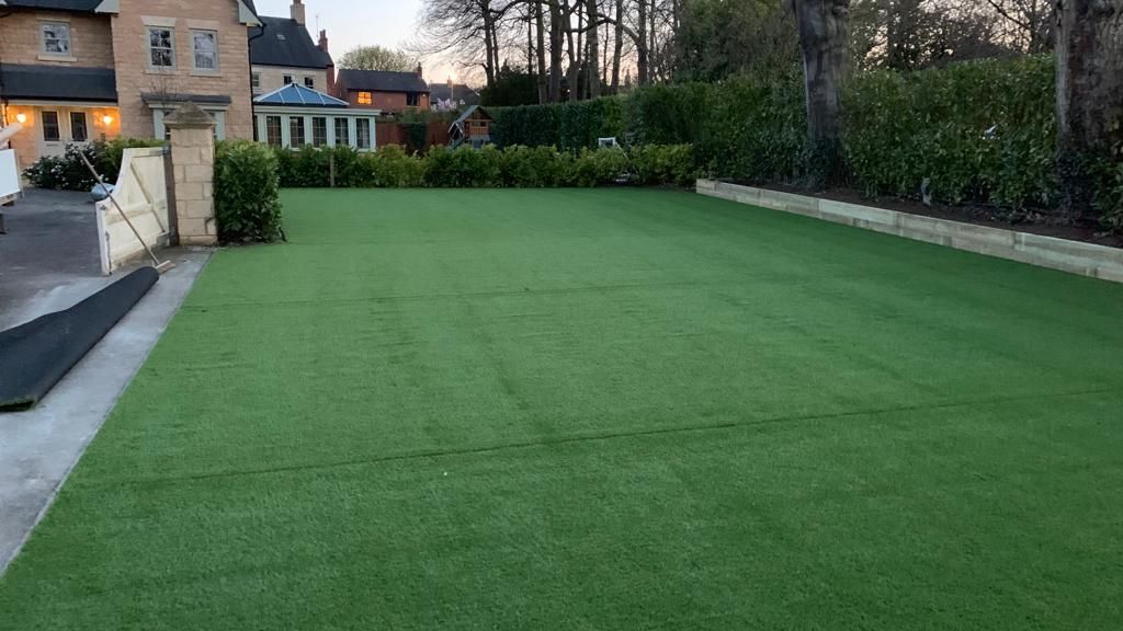 Artificial grass in large garden