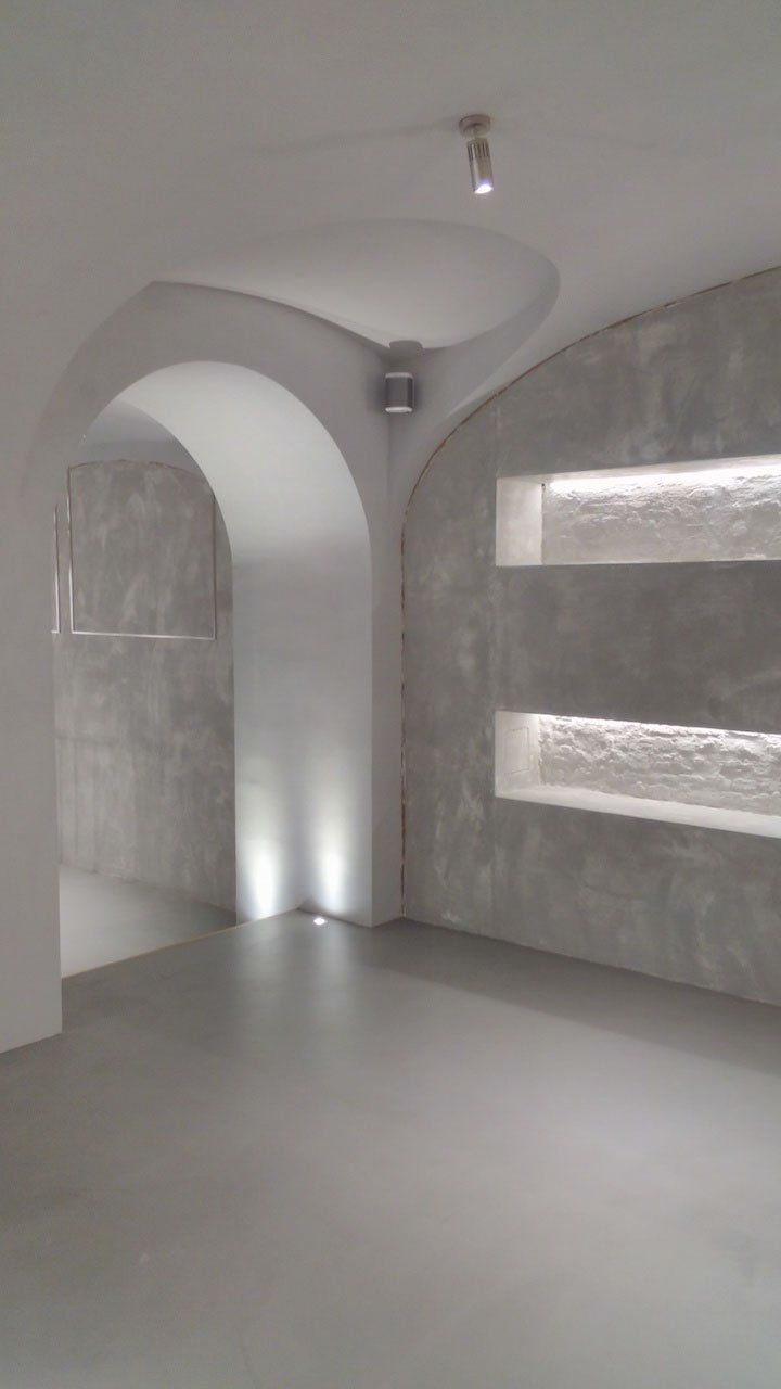 venezia stucco image of the interior of a clothing store with grey venetian marmorino walls and floor
