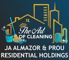 Logo: "JA" monogram with cleaning tools. Cyan bar reads "Almazor & Prou Residential Holdings."
