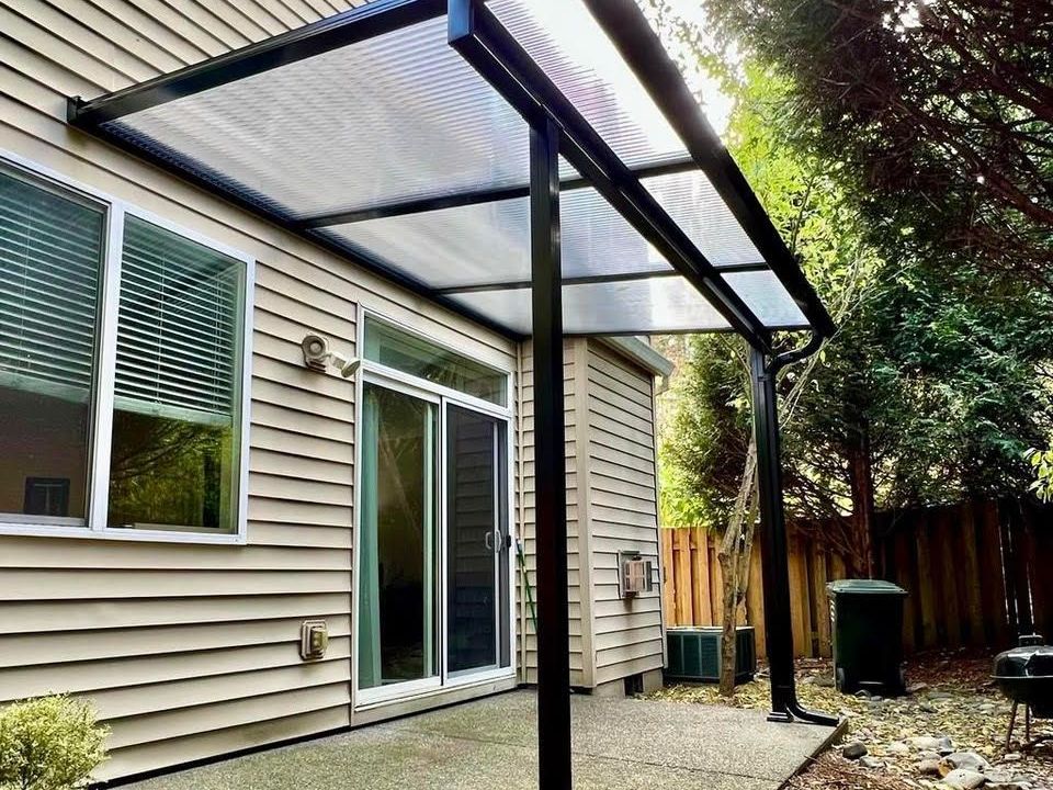 After Crown Patio Covers Installed a Shed Style Patio Cover in Black in Beaverton Oregon