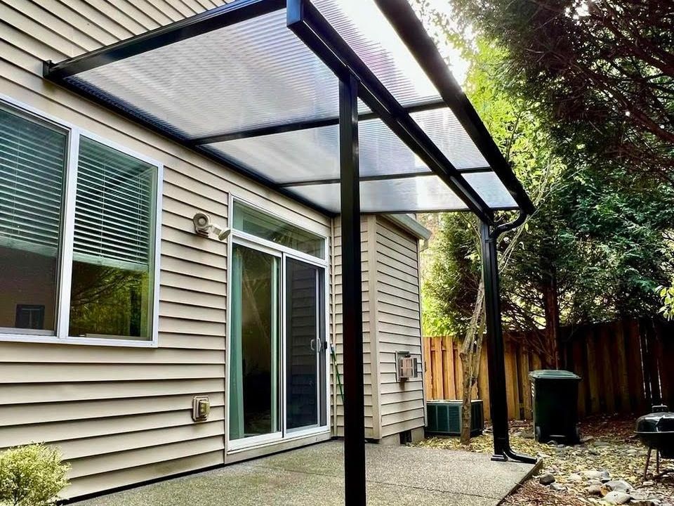 Patio Cover Installation in Beaverton Oregon by Crown Patio Covers - Black Shed Style Cover over Patio