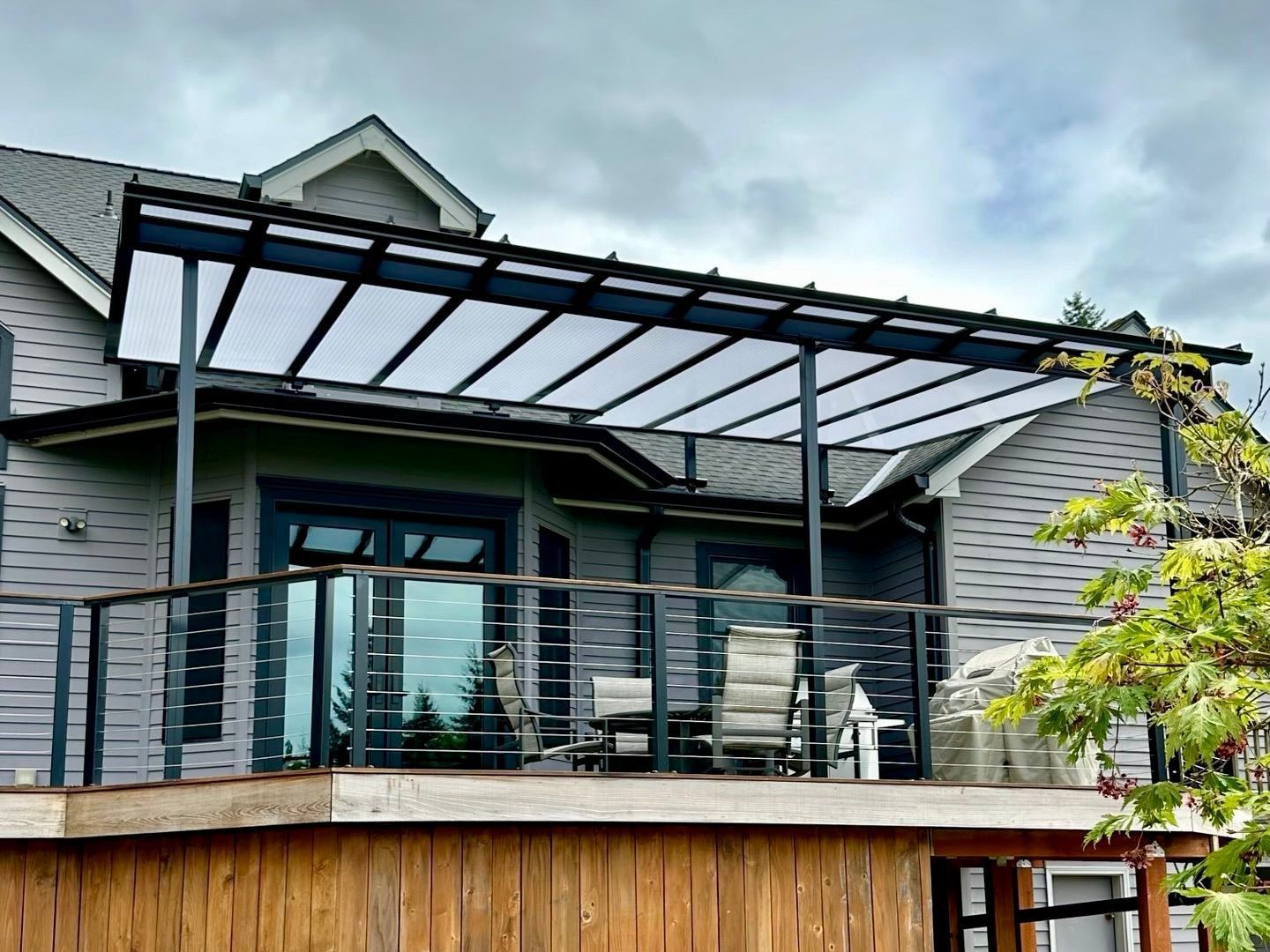 Patio Cover Installation in Hillsboro Oregon by Crown Patio Covers Black Shed Style.